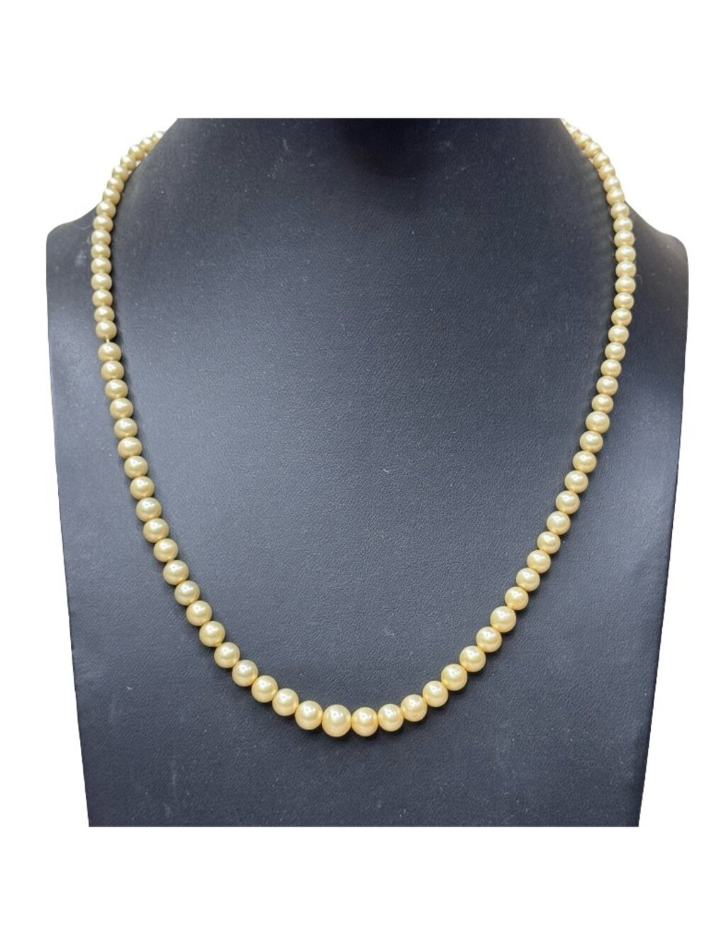 Vintage Faux Pearl Necklace Graduated Art Deco Silver-Tone Clasp 18" Estate